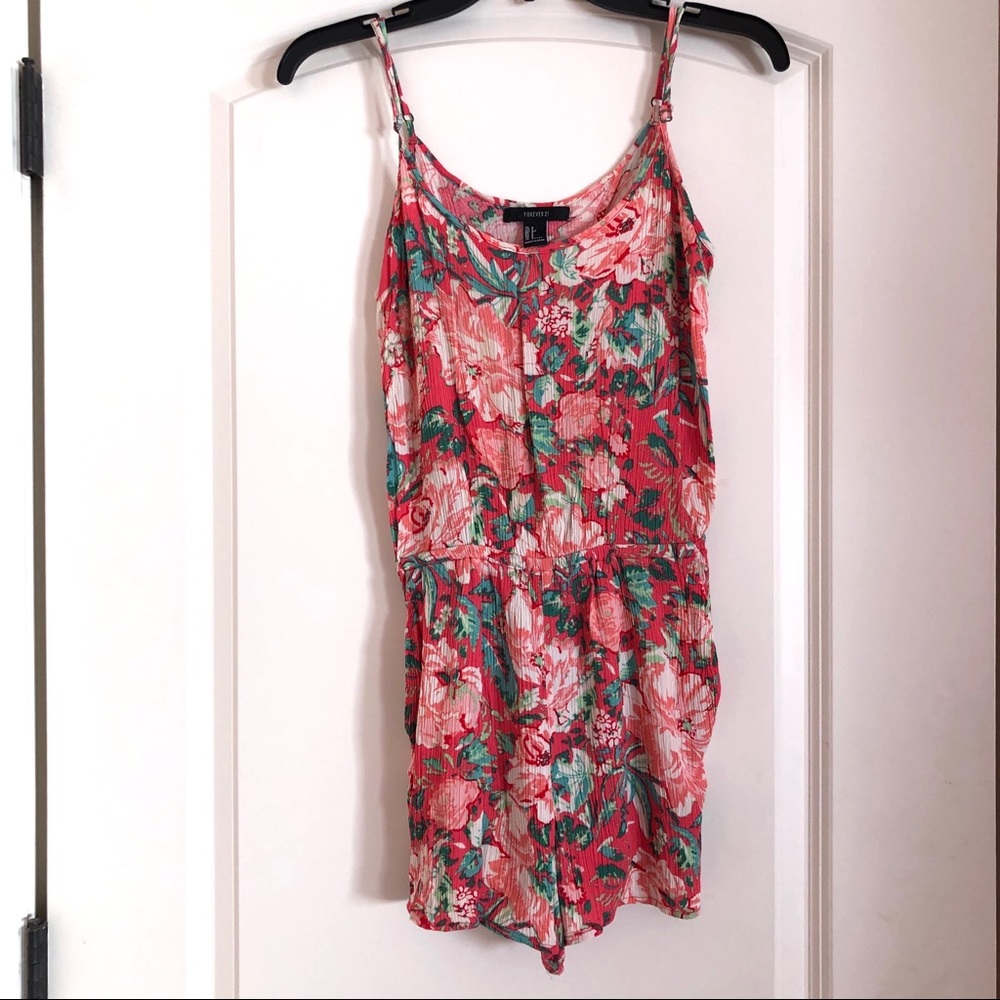Forever 21 Floral Tropical Pink Romper